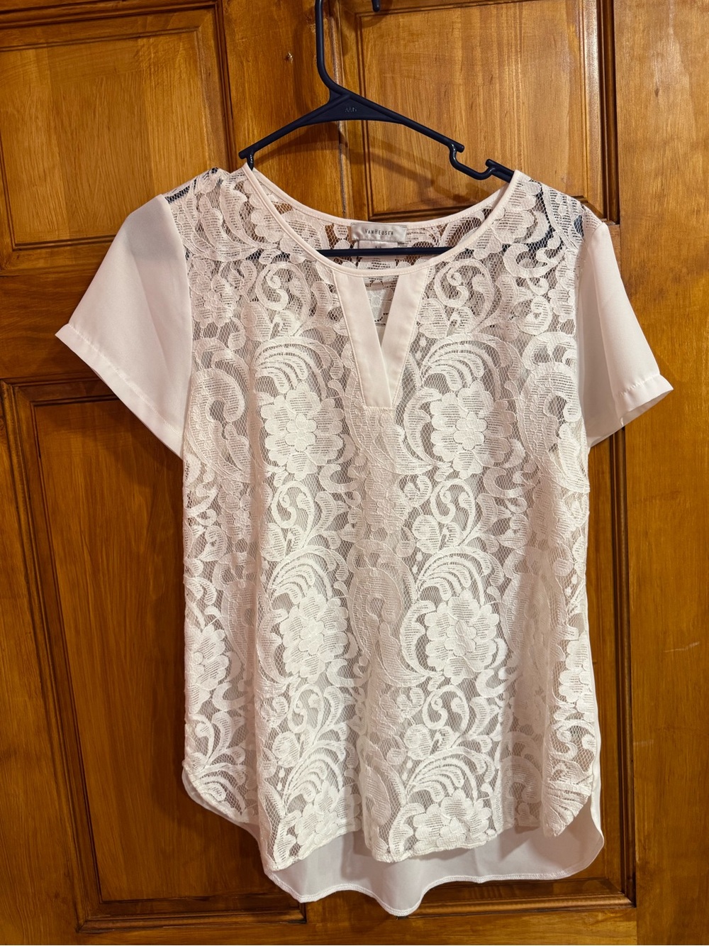 Van Heusen Cream Lace Front Short-Sleeve Blouse